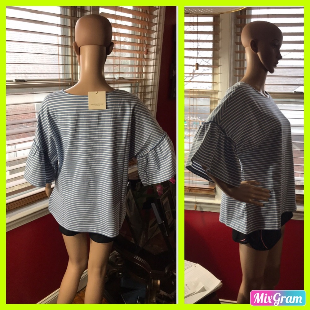 💐 SAGE STRIPED RUFFLE SLEEVES TOP IN LARGE 💐